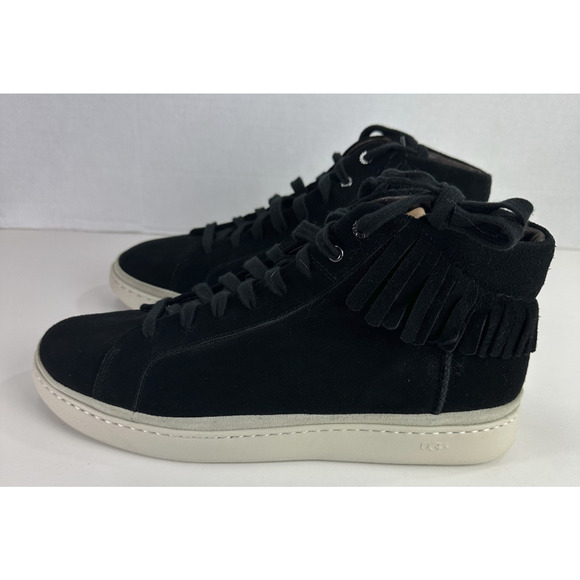 UGG Cali Fringe High Top Trainer Suede Boots Men's 11.5 Black Laced Shoes Uggs - Picture 5 of 14